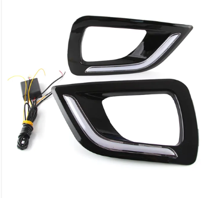   KEEN Black Gloss Cover Car Light for Nissan Navara NP300 2015-2018 led Daytime Running Light Fog Lamp Cover Led Yellow Turning