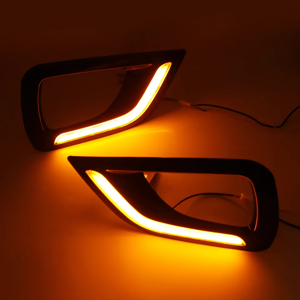   KEEN Black Gloss Cover Car Light for Nissan Navara NP300 2015-2018 led Daytime Running Light Fog Lamp Cover Led Yellow Turning