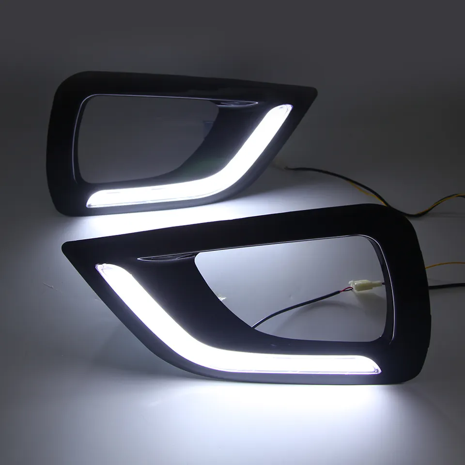   KEEN Black Gloss Cover Car Light for Nissan Navara NP300 2015-2018 led Daytime Running Light Fog Lamp Cover Led Yellow Turning