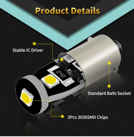  KEEN 12V Canbus Ba9s Led Wedge Plate Dome Lights Bulb No Error 3030 3smd T4W Interior Lamp Side Marker Light Bulbs