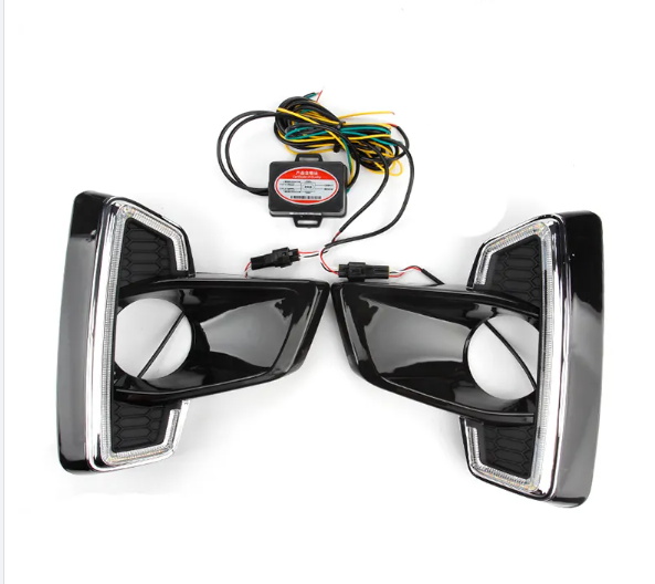  KEEN White and Amber Car DRL for Hilux 2019 2020 LED Daytime Running Light 12V Fog Lamp Cover With Turn signal For headlight