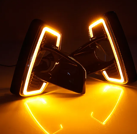  KEEN White and Amber Car DRL for Hilux 2019 2020 LED Daytime Running Light 12V Fog Lamp Cover With Turn signal For headlight