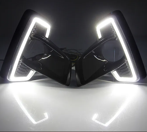  KEEN White and Amber Car DRL for Hilux 2019 2020 LED Daytime Running Light 12V Fog Lamp Cover With Turn signal For headlight