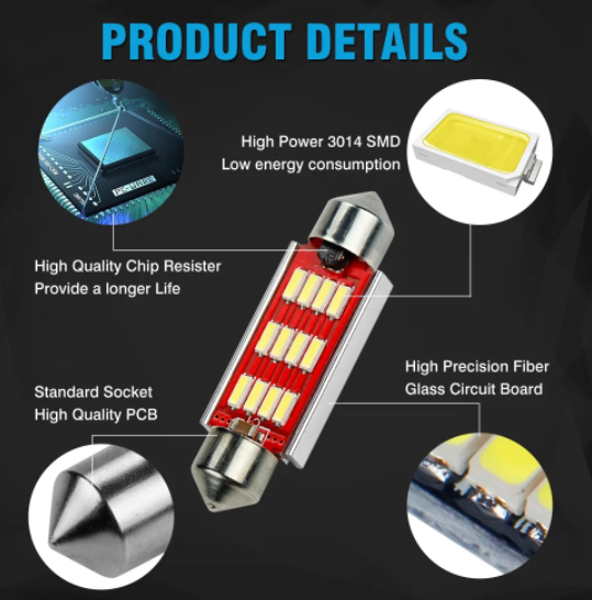  KEEN 12V Auto LED Bulb 31 36 39 42mm Festoon led 3014 12smd C5W led Canbus Interior Dome Reading Lamp License Plate lights