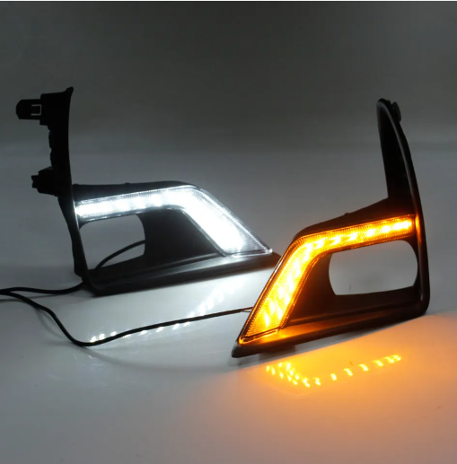 KEEN 12V Car LED DRL for 2018 Toyota Prado Daytime Running Light white and amber turn signal Fog Lamp cover