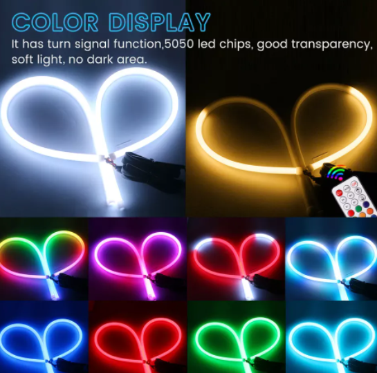  KEEN 60cm RGB Color Chasing Flexible DRL led Strip Remote Control Sequential Amber Turn Signal Daytime Running Light