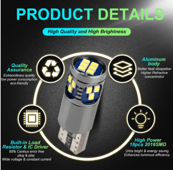  KEEN Aluminum Car T10 2016 18SMD Non Polarity Interior Dome Light W5W 168 194 LED Canbus Clearance Parking Lamp