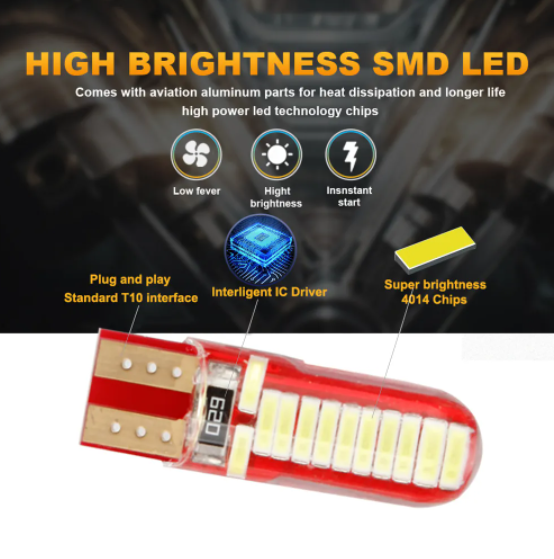 KEEN W5W Canbus 4014 24SMD T10 Led Silicone Bulbs Car Interior Dome Reading License Plate Light Parking Signal Lamp