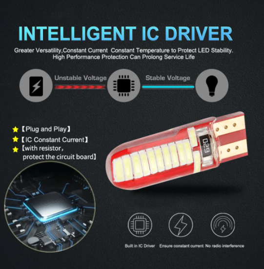 KEEN W5W Canbus 4014 24SMD T10 Led Silicone Bulbs Car Interior Dome Reading License Plate Light Parking Signal Lamp