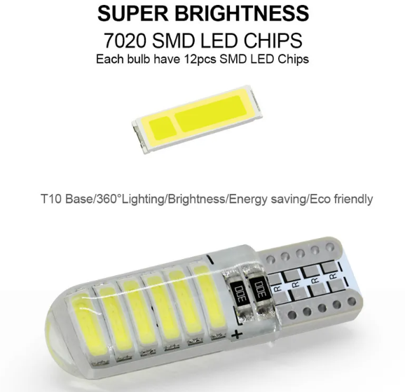  KEEN Silicone T10 Bulb 7020 12SMD 12V Clearance Wedge Lamp Auto Interior Reading Map Light Trunk LED W5W
