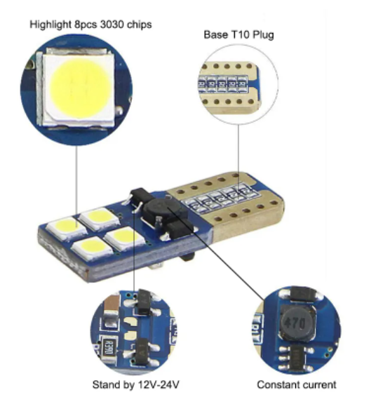   KEEN W5W LED Canbus Error Free Car Bulbs T10 3030 8SMD Auto Clearance Lamps Interior Reading Lights License Plate Light