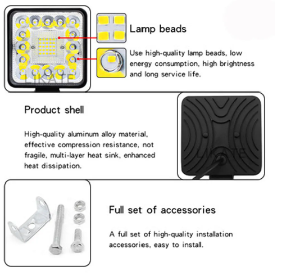  KEEN led 4 inch 123W LED Work Light Bar Offroad 4X4 Spotlight Flood Lamp For Car SUV ATV Truck Trailer Square Headlights