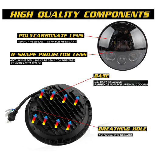 KEEN 7 inch Hi/Lo Beam led Headlight for Jeep Wrangler Offroad Harley Angel Eye Headlamp led DRL Amber Turn Signal Lamp 12-80v