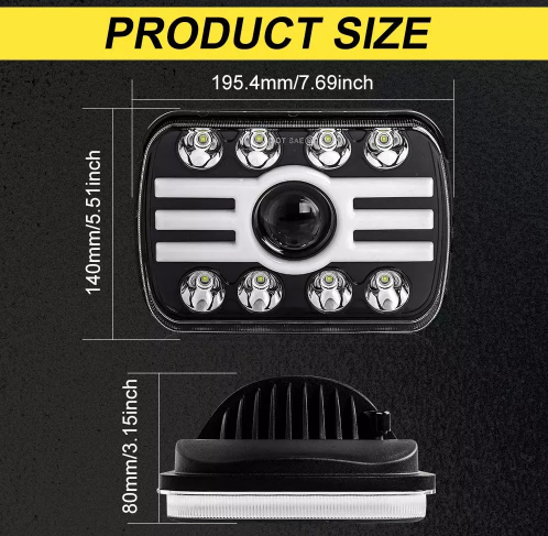 KEEN 5x7 Square led Headlight Hi/Lo Beam Car Offroad Truck Car Led Work Light with Amber Turn Signal Headlamp 12-80V