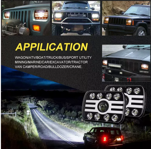 KEEN 5x7 Square led Headlight Hi/Lo Beam Car Offroad Truck Car Led Work Light with Amber Turn Signal Headlamp 12-80V