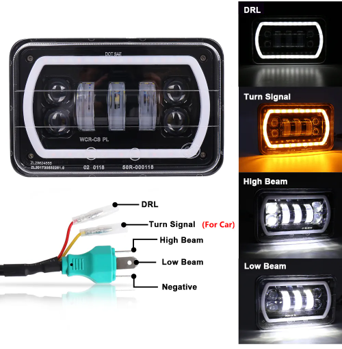 KEEN 4X6 Inch 12-80V Amber Turn Signal LED Headlight for Motorcycle Car Jeep Offroad DRL Work Light Hi/Lo Beam Headlight