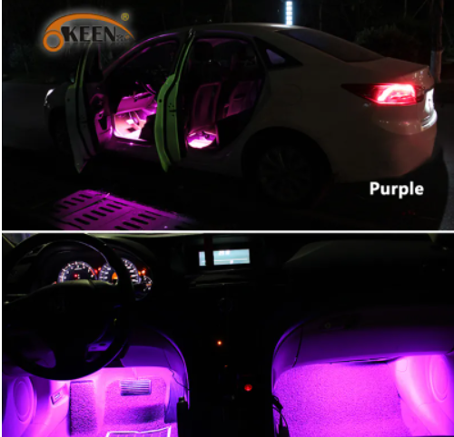 KEEN 4pcs 12v Flexible Rubber Car RGB Interior Atmoshere Light Bar Remote Control Auto Neno Decorative Ambient Strip Light