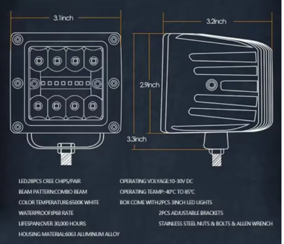 KEEN High Power 3inch 48W Square Work Light for Truck SUV 4x4 ATV Trailer Car Spot Flood Lights Offroad Driving Fog Lamp LED Bar  