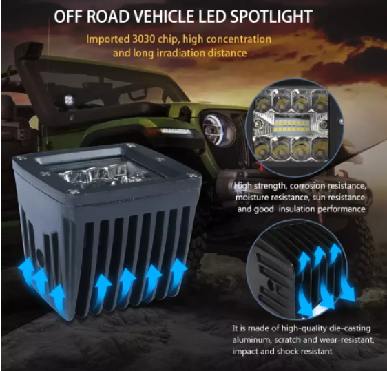 KEEN High Power 3inch 48W Square Work Light for Truck SUV 4x4 ATV Trailer Car Spot Flood Lights Offroad Driving Fog Lamp LED Bar  