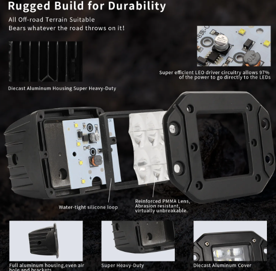  KEEN 5 Inch 80W Flush Mount LED Work Lamp for Car Boat SUV 4x4 Jeep Tractor Trucks Offroad Spot Headlight Light Bar