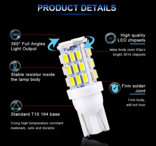  KEEN Car W5W LED Clearance Width Lamp T10 3014 42smd License Plate Lamp Roof Reading Light Bulb t10 led 12V