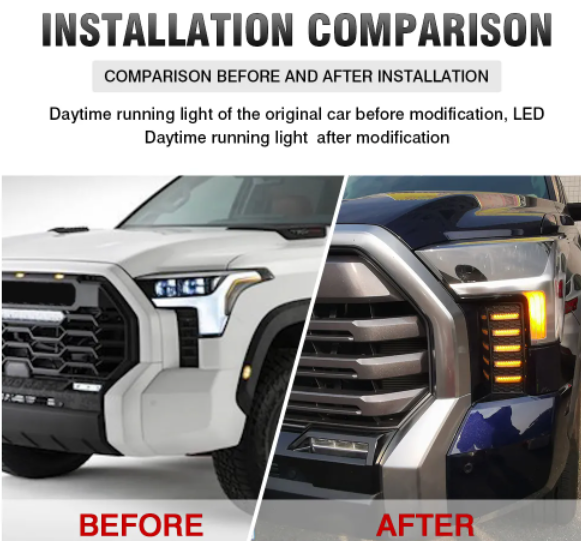 KEEN New Daytime Running Light for Toyota Tundra 2022 2023 White Scan LED DRL Flow Turn Signal Fog Lamp Auto Head Lights