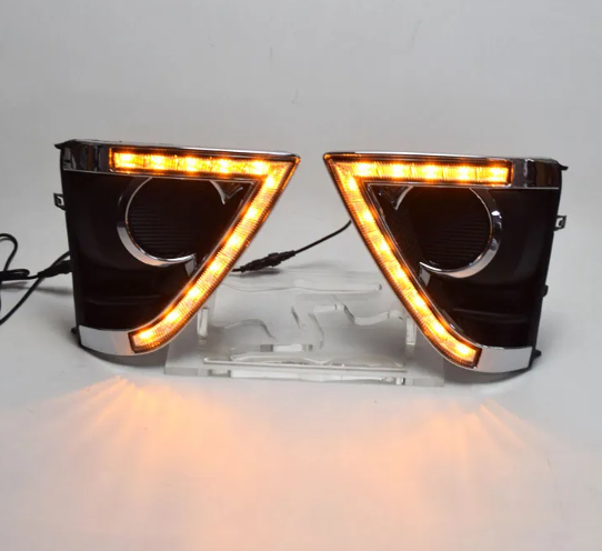 KEEN 12v LED Daytime Running Light for Toyota Yaris 2013 2014 2015 DRL with Amber Turn Signal Driving Fog Lamp Headlight