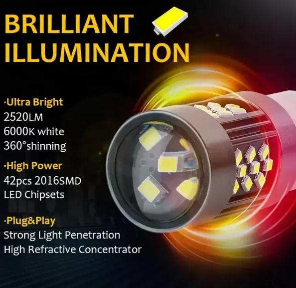 KEEN 12V led Car Bulb 1156 2016 42SMD 1157 Ba15s T15 W16W Turn Signal Reverse Lamp Tail Light T20 T25 Led Light 7443 7440 Led