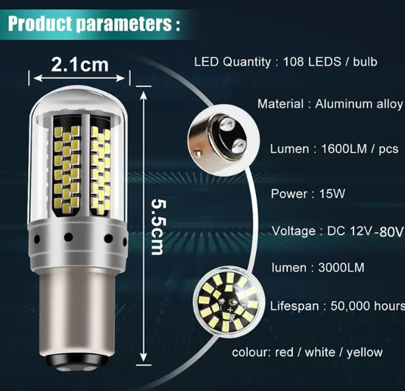   KEEN 12-80V Car Led Turn Signal Tail Bulb 2016 108SMD BAU15S BAY15D 7440 7443 Reverse Brake Light T20 1156 1157 LED Bulb