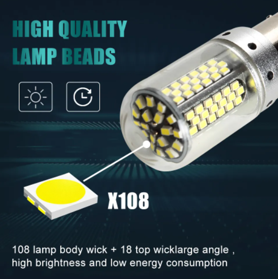   KEEN 12-80V Car Led Turn Signal Tail Bulb 2016 108SMD BAU15S BAY15D 7440 7443 Reverse Brake Light T20 1156 1157 LED Bulb
