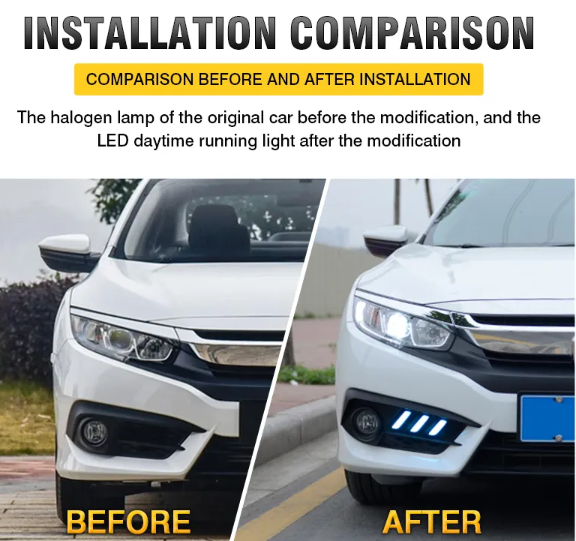 KEEN High Quality 12V LED DRL For Honda Civic 2016-2018 White Blue Amber Daytime Running Light Fog Lamp