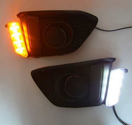 KEEN 12V Auto DRL for Honda Fit Jazz 2014-2016 White and Amber Daytime Running Light Fog Lamp Cover led with Turning Signal