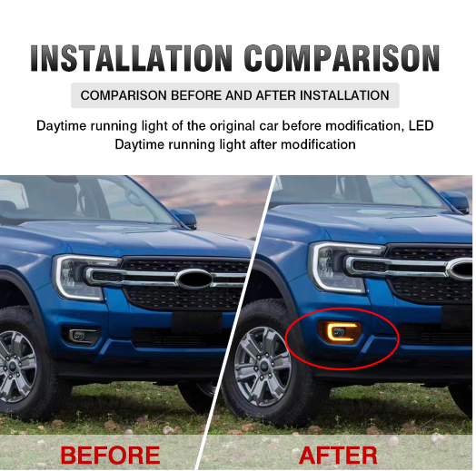 KEEN New LED Daytime Running Light For Ford Ranger T8 Pickup 2022 2023 DRL Fog Lamp Dynamic Turn Signal Auto Head Light