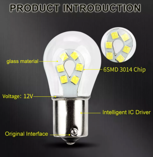 KEEN 12V Glass Case LED 1156 1157 BA15s BA15D 3030 12SMD P21W PY21/5W Car light Bulb Brake Stop Lights Turn Signal Tail lamp