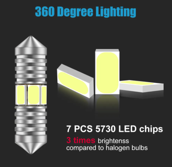   KEEN 12V Festoon 5730 7SMD Aluminum Dome Lights Car Interior Reading Lamp License Plate Light C5W LED 31/36/39/41MM