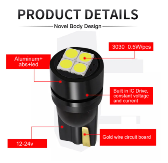 KEEN 12-24V Car W5W led Bulb 3030 4SMD T10 Clearance Wedge Dome Lights Auto License Plate Trunk Light Parking Lamp