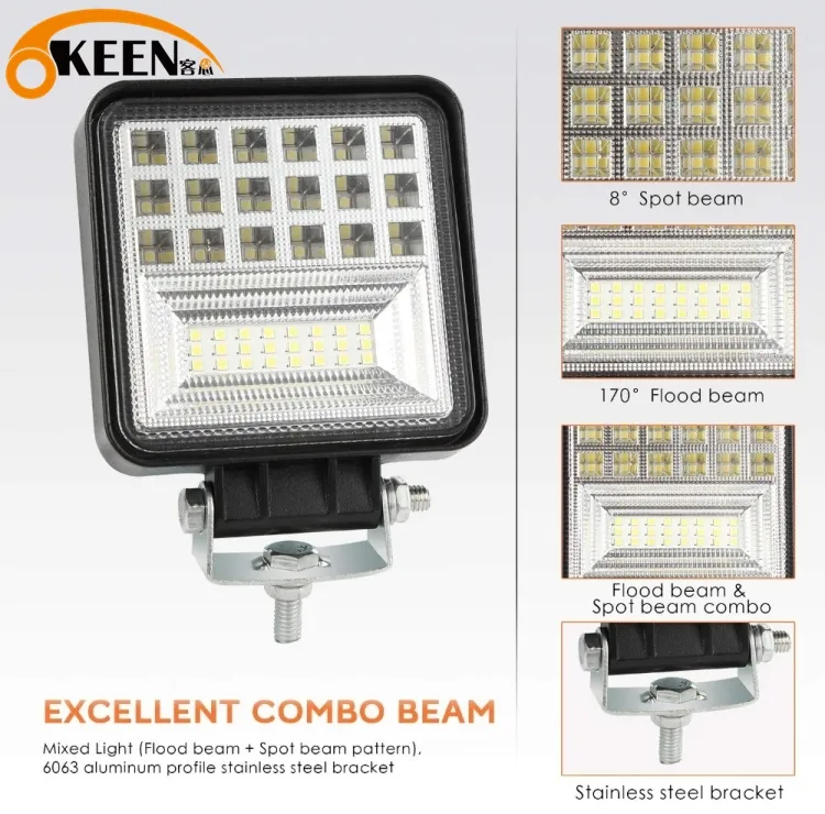   KEEN 42W Square Work Light LED Flood Spot Light with Amber Angle Eye Offroad Trailer Trucks Driving Fog Light 12V 24V