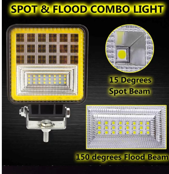   KEEN 42W Square Work Light LED Flood Spot Light with Amber Angle Eye Offroad Trailer Trucks Driving Fog Light 12V 24V