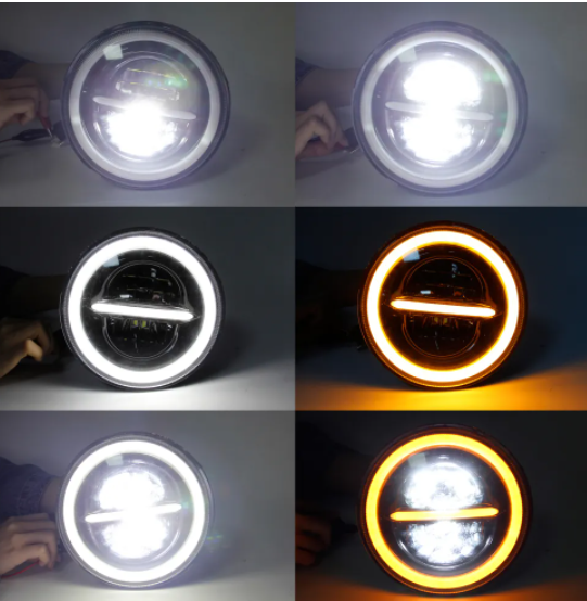 KEEN 7'' Round Angel Eye Led Headlamp for Motorcycle Harley Offroad 4X4 Jeep 7 inch Hi/lo Beam Headlight DRL with Turn Signal