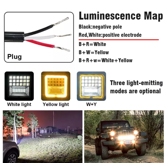   KEEN 42W Square Work Light LED Flood Spot Light with Amber Angle Eye Offroad Trailer Trucks Driving Fog Light 12V 24V