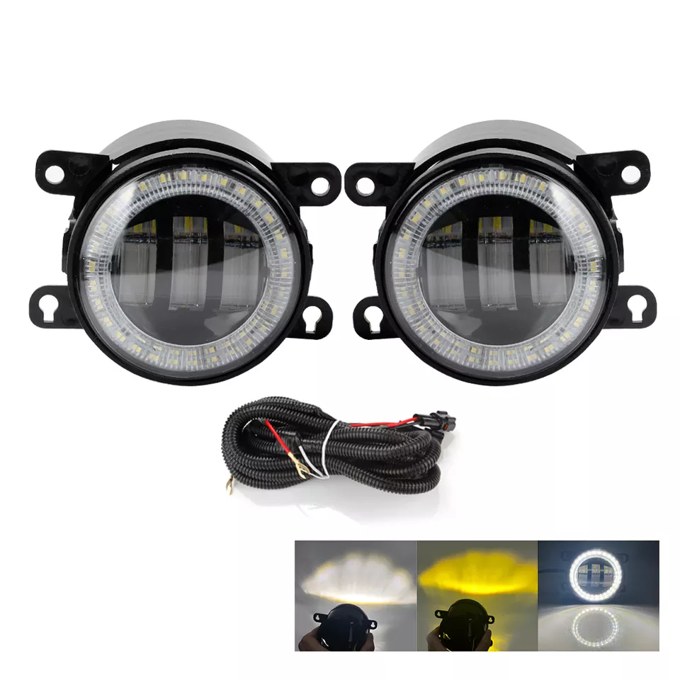 KEEM 12V Start-scan Car led Fog Lamp for Ford F150 Fiesta Mondeo Focus Foglights with Angel Eye Yellow and White Head Lights