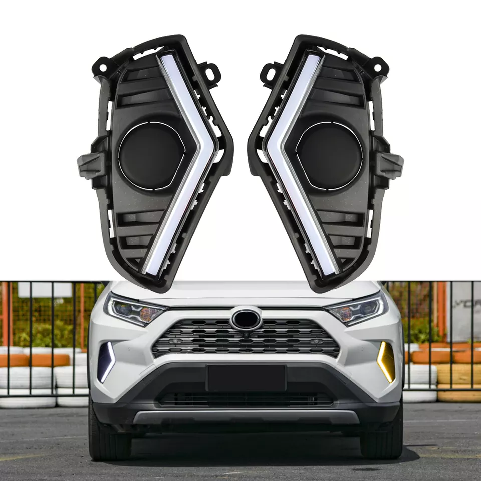 KEEN New Style Car LED Daytime Running Light For 2019 2020 2021 Toyota RAV4 DRL Fog Lamp Cover With Amber turn Signal