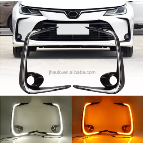 KEEN 12V for Car 2019 2020 Toyota Corolla Led DRL Daytime Running Light White Amber Flow Turn Signal Fog Lamp Cover