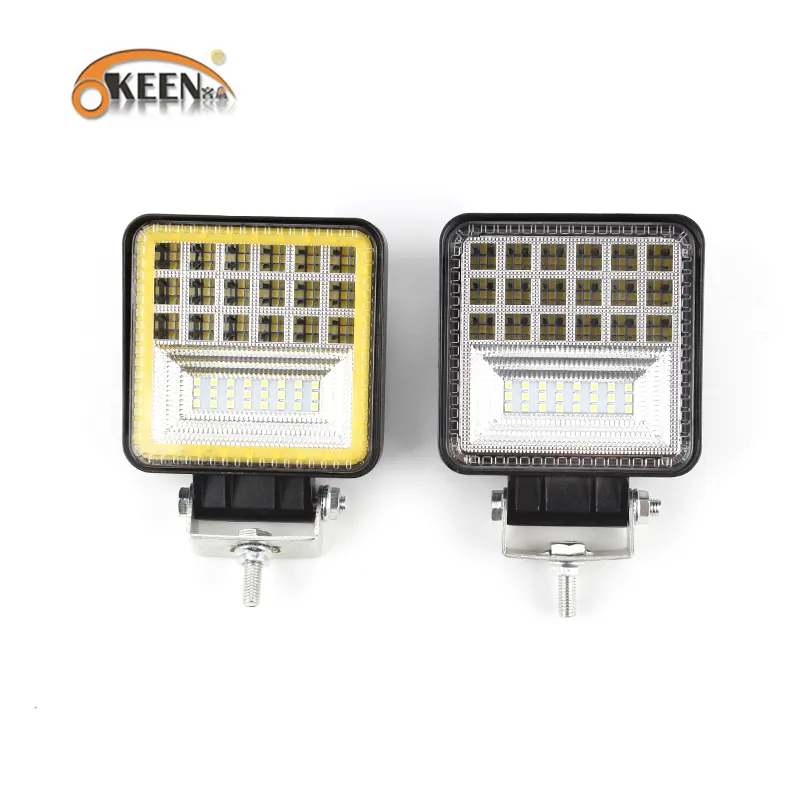 KEEN 42W Square Work Light LED Flood Spot Light with Amber Angle Eye Offroad Trailer Trucks Driving Fog Light 12V 24V