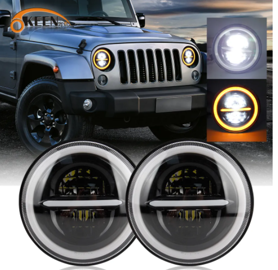 KEEN 7'' Round Angel Eye Led Headlamp for Motorcycle Harley Offroad 4X4 Jeep 7 inch Hi/lo Beam Headlight DRL with Turn Signal