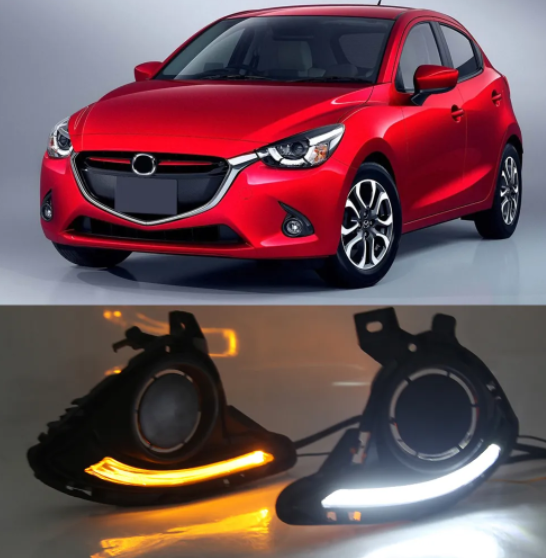 KEEN 12V Car LED Light DRL for Mazda 2 2015 2016 2017 Daytime Running Lamp with Turn Signal Fog Light Auto Head lamp