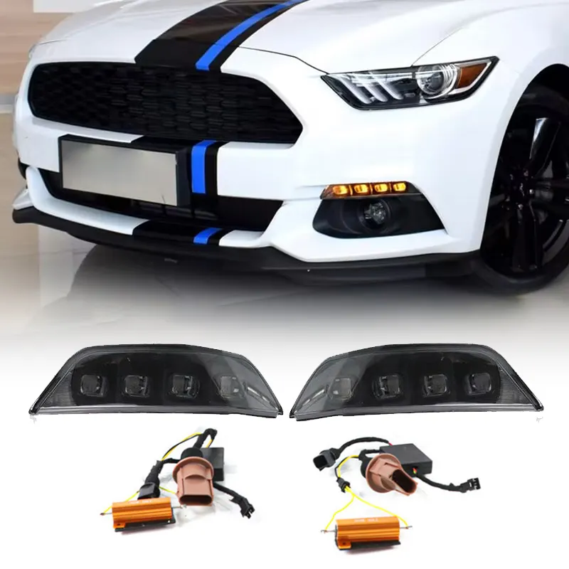 KEEN 12V Led DRL for Ford Mustang 2015 2016 2017 Start-scan Daytime Running Lights with Flow Turning Fog Lamp Auto Head Light
