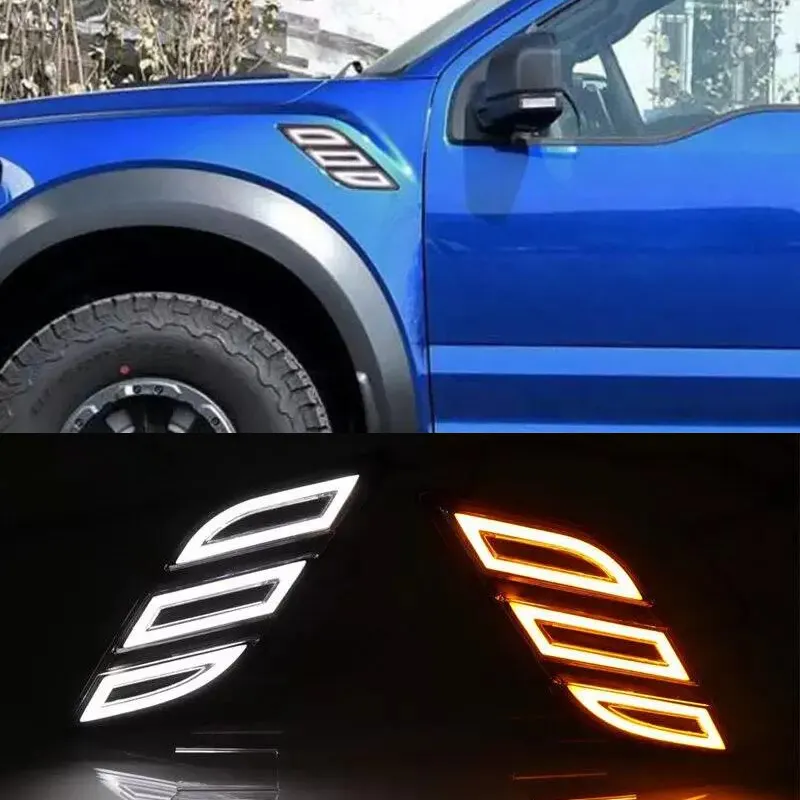 KEEN Car Side Vent Fender Light For Ford Raptor F150 2016 2017 2018 2019 LED DRL with Flow Turn Signal Daytime Running Light
