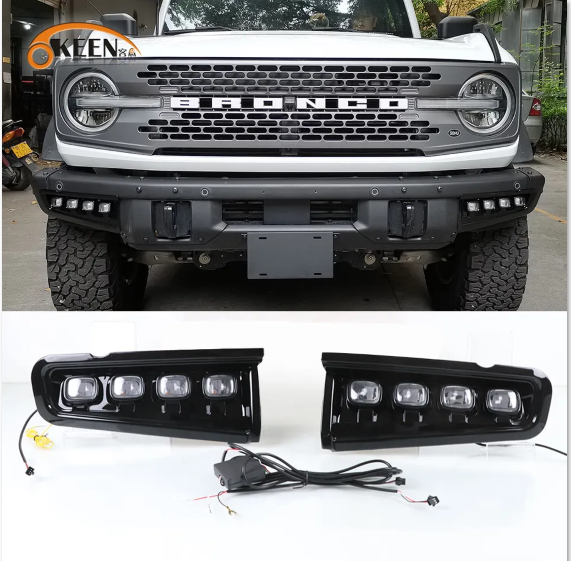 KEEN LED DRL for Ford Bronco 2021 2022 Start-scan Daytime Running Light with Flow Turn Signal Car Fog Lamp Headlight