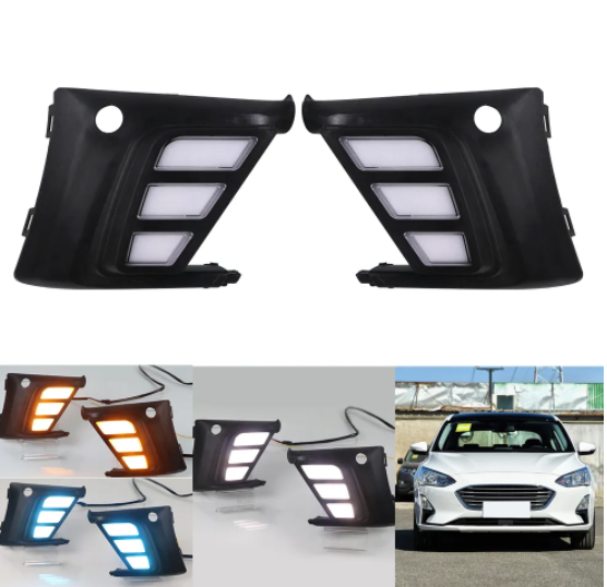 KEEN 12V New Daytime Running Light for Ford Focus 2018-2019 led DRL Automotive Driving Fog Lamp Turn Signal Head Lights